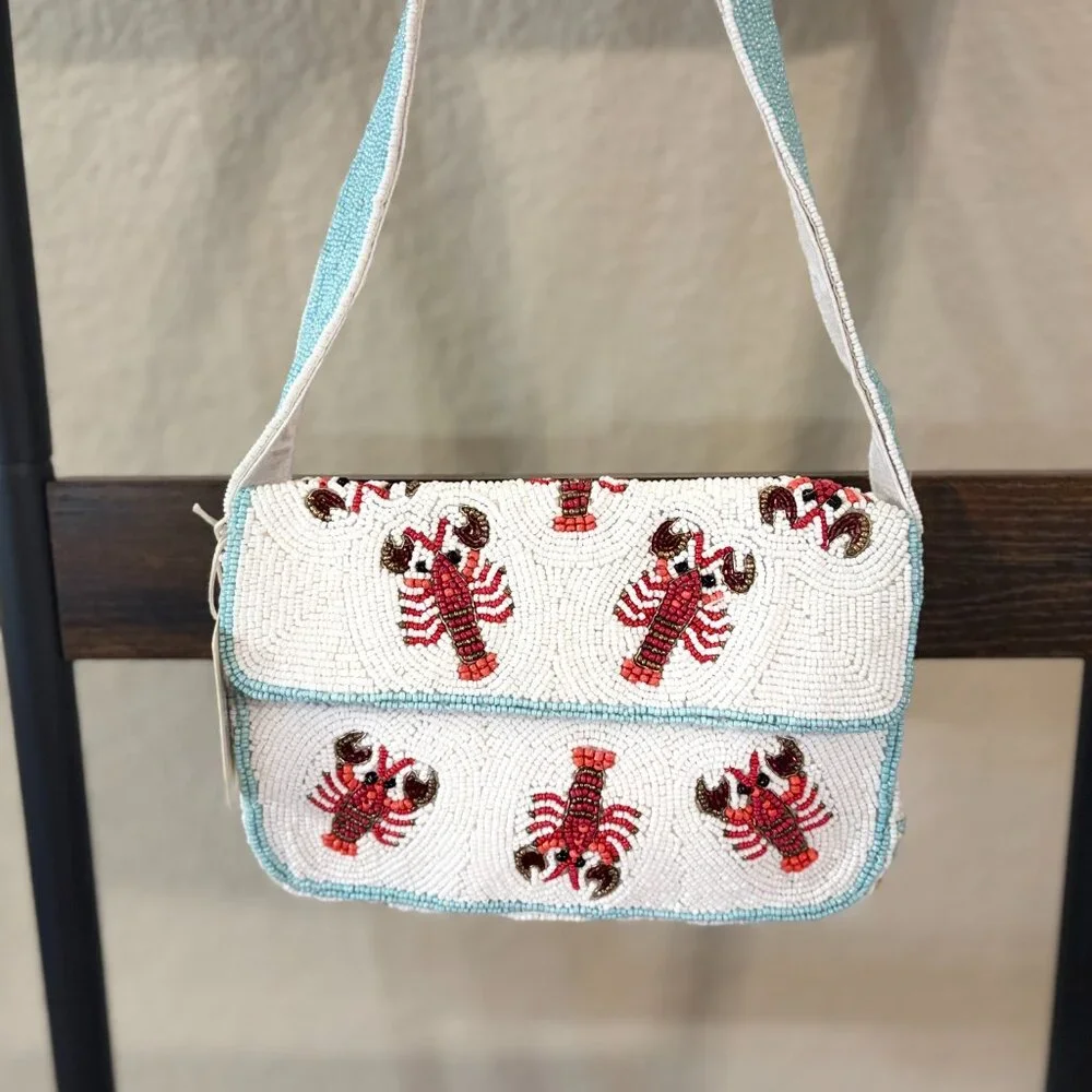 Viral Handmade Beaded Lobster Shoulder Bag Coastal Nantucket Novelty Purse NWT - Picture 1 of 6